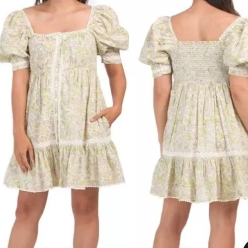 Love the Label Floral Babydoll Dress Small Garden Party Puff Sleeve Lace